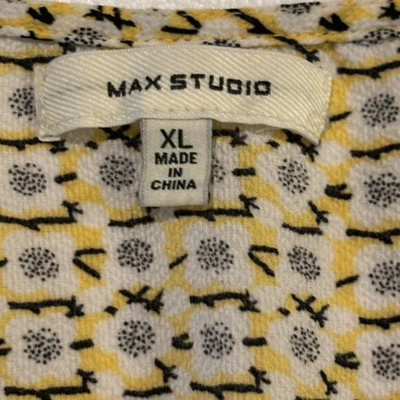 💛MAX Studio Ruffle Sleeve Belted V-Neck Yellow Blouse Size XL - Picture 9 of 11